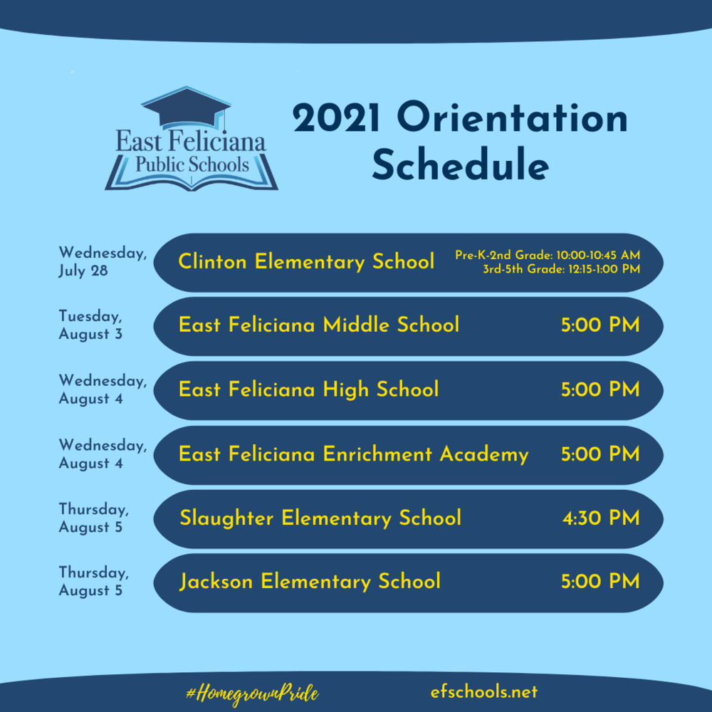 2021 Orientation Schedule