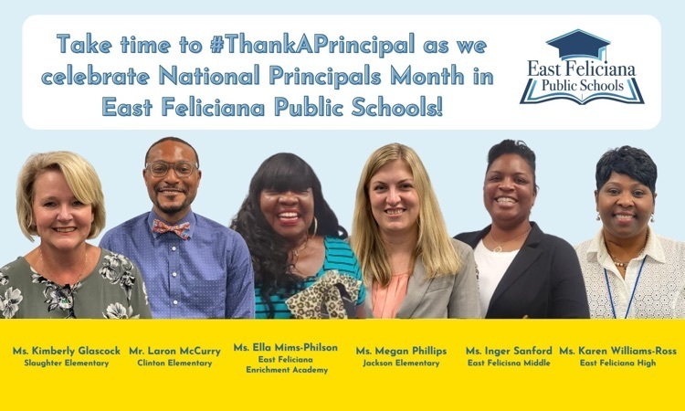 Text from post and photo of six principals: Kim Glascock, Laron McCurry, Ella Mims Philson, Megan Phillips, Inger Sanford, and Karen Williams Ross  