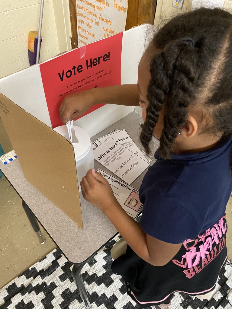 A child casts a ballot.
